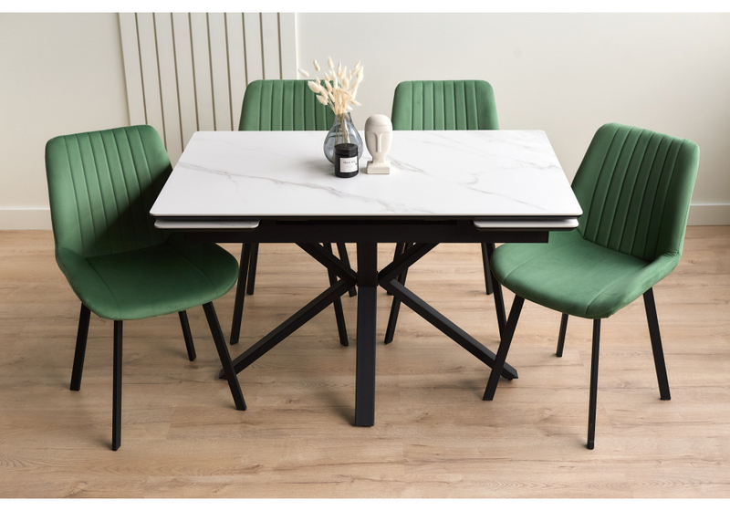 Керамический стол, Старлайт 120(180)х80 snow alpin / черный