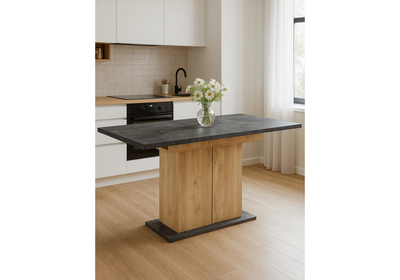 Стол деревянный, Carla крафт золотой / цемент темный