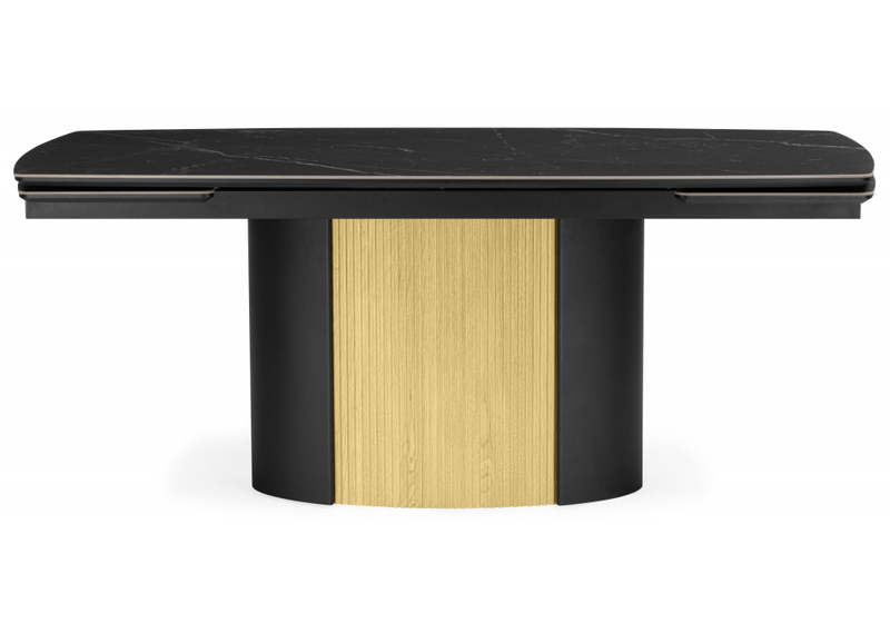 Керамический стол, Бовер 180(220)x90 черный мрамор / черный / дуб натуральный