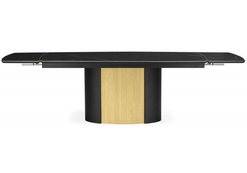 Керамический стол, Бовер 180(220)x90 черный мрамор / черный / дуб натуральный