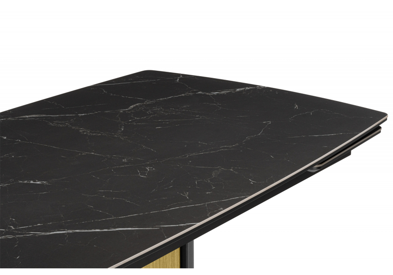 Керамический стол, Бовер 180(220)x90 черный мрамор / черный / дуб натуральный