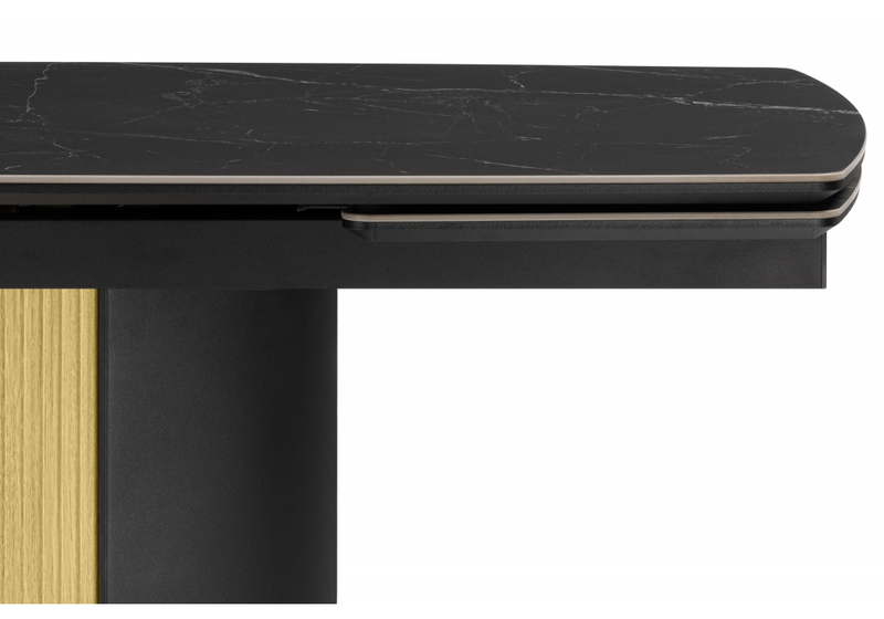 Керамический стол, Бовер 180(220)x90 черный мрамор / черный / дуб натуральный