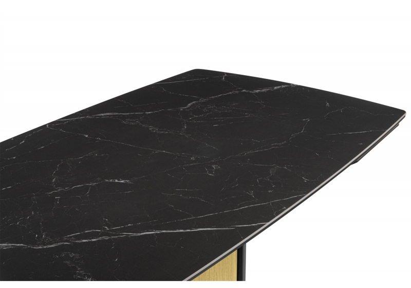 Керамический стол, Бовер 180(220)x90 черный мрамор / черный / дуб натуральный