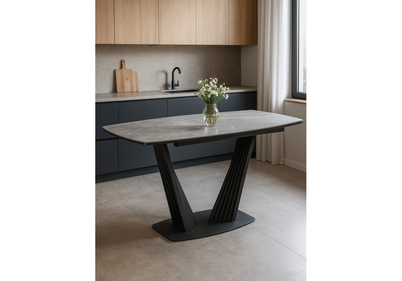 Керамический стол, Вейл 160(205)х89 larka grey / черный