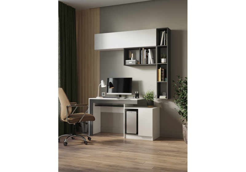 Компьютерный стол, Модена белый / графит