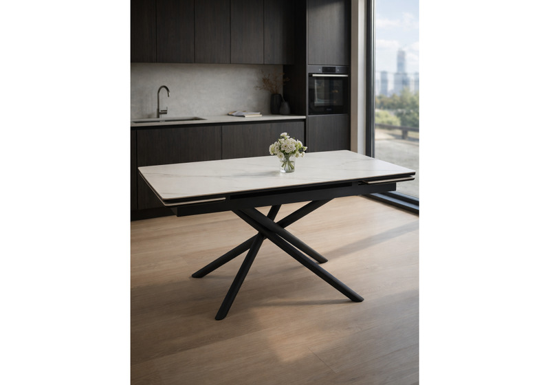 Керамический стол, Мэриан 140 (200) х 80 snow alpin white / черный