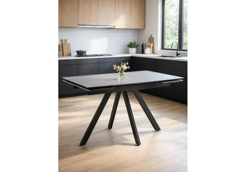 Керамический стол, Вилли 120(180)х80 сarmen light grey / черный