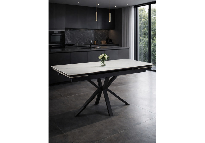 Керамический стол, Старлайт 140(200)х80 snow alpin white / черный