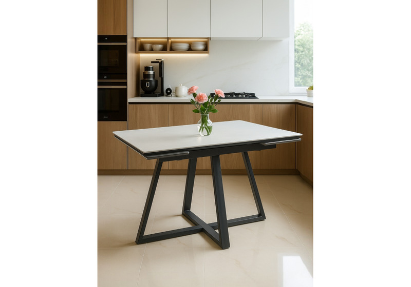 Керамический стол, Памелла 120(180)х80 carmen light grey / черный