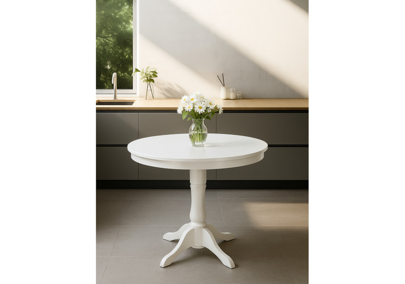 Стол деревянный, Амадей 90(130)x90 белый матовый