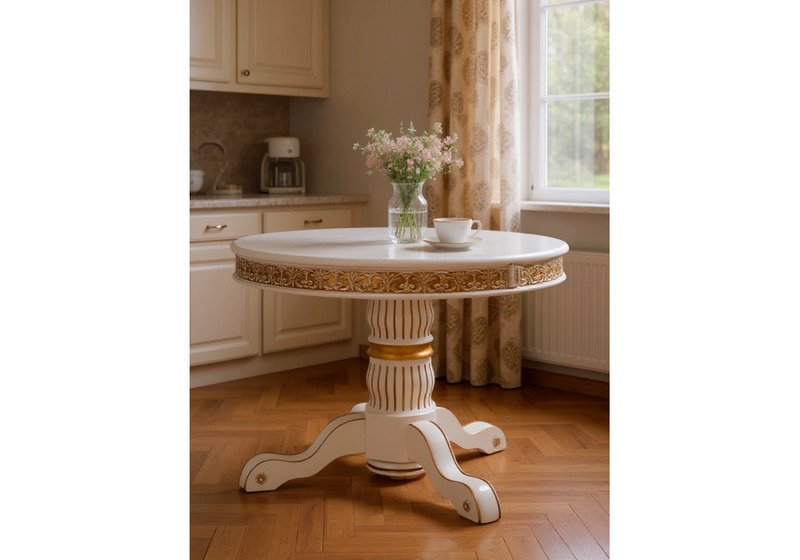 Стол деревянный, Лорд молочный / золотая патина