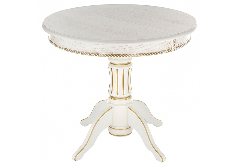 Стол деревянный, Павия молочный / золото патина