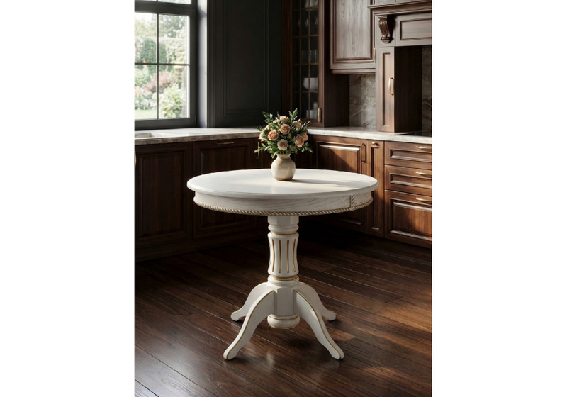 Стол деревянный, Павия молочный / золото патина