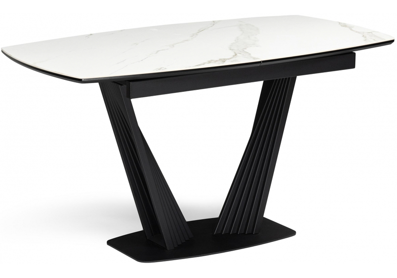 Керамический стол, Вейл 140(180)х80 белый мрамор snow white / черный