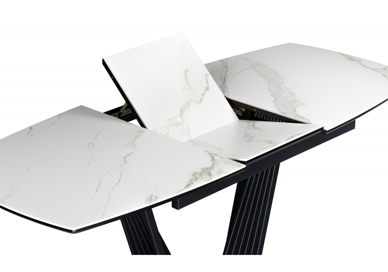 Керамический стол, Вейл 140(180)х80 белый мрамор snow white / черный