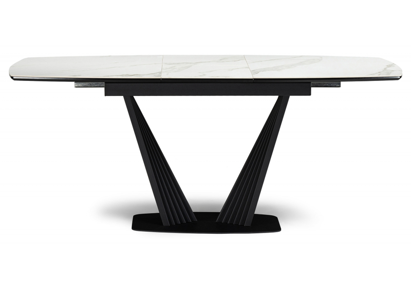 Керамический стол, Вейл 140(180)х80 белый мрамор snow white / черный