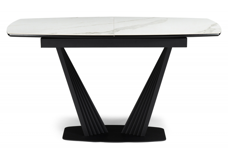 Керамический стол, Вейл 140(180)х80 белый мрамор snow white / черный