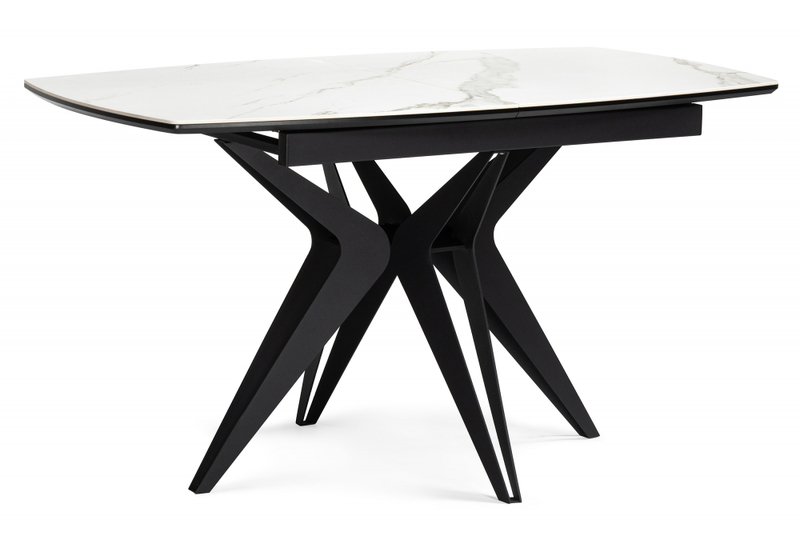 Керамический стол, Риполь 140(180)х80 белый мрамор snow white / черный