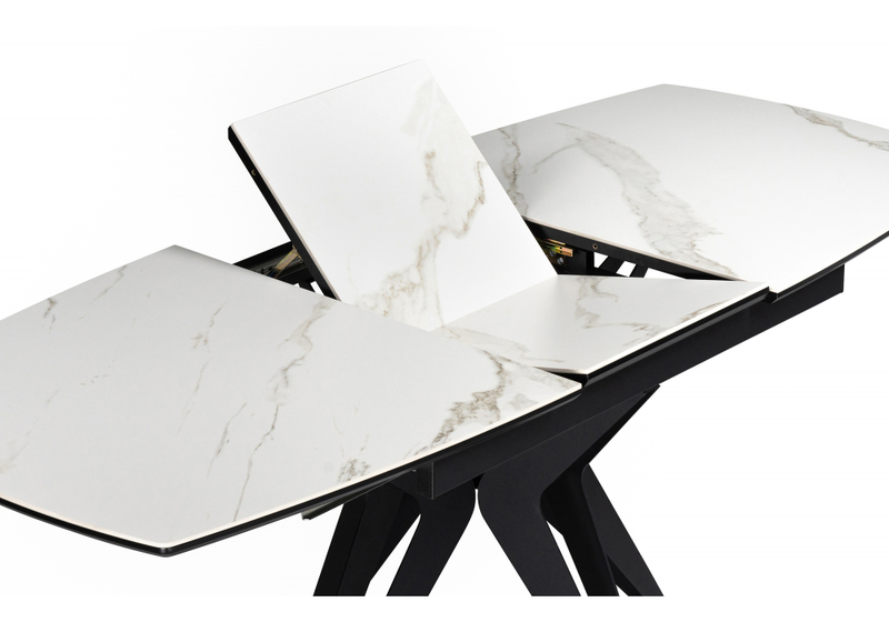 Керамический стол, Риполь 140(180)х80 белый мрамор snow white / черный