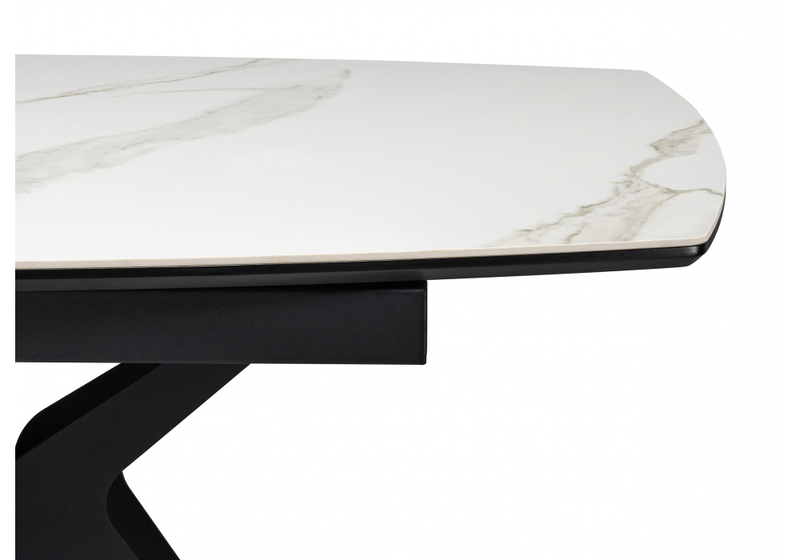 Керамический стол, Риполь 140(180)х80 белый мрамор snow white / черный