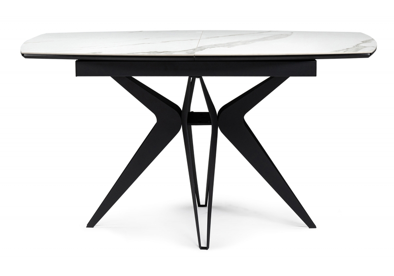 Керамический стол, Риполь 140(180)х80 белый мрамор snow white / черный