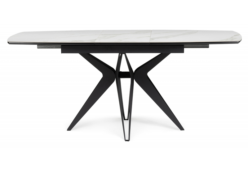 Керамический стол, Риполь 140(180)х80 белый мрамор snow white / черный
