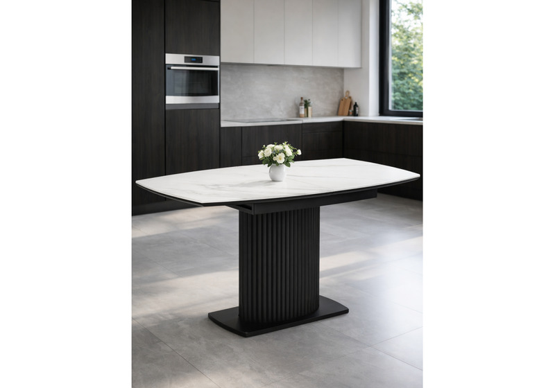 Керамический стол, Фестер 140(180)х80 белый мрамор snow white / черный