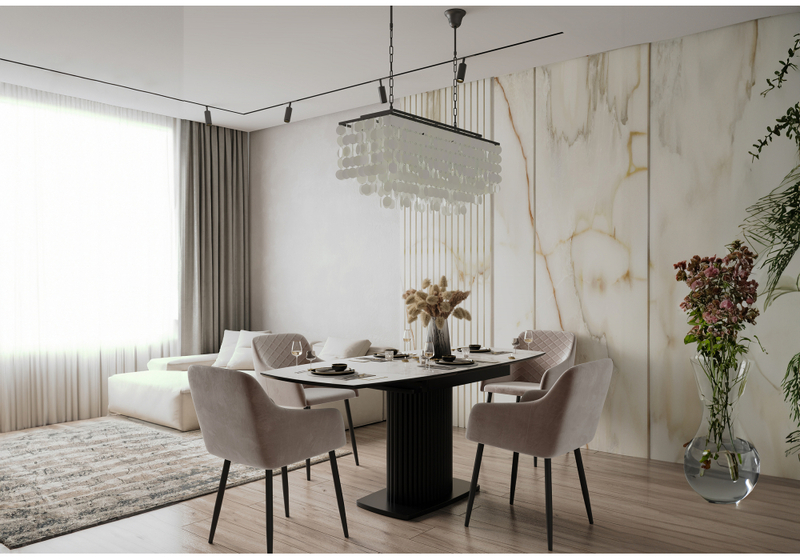 Керамический стол, Фестер 140(180)х80 белый мрамор snow white / черный