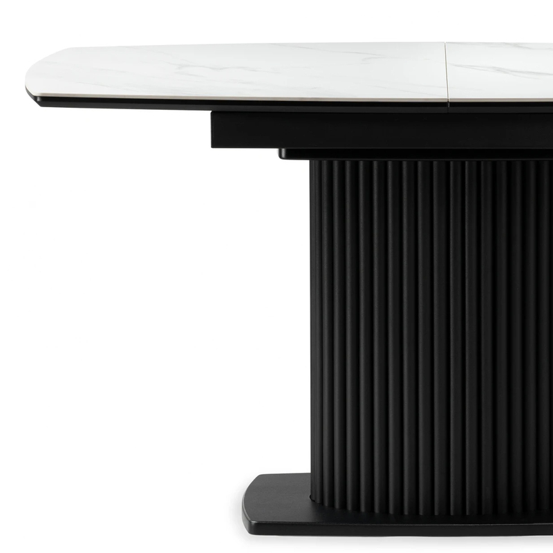 Керамический стол, Фестер 140(180)х80 белый мрамор snow white / черный