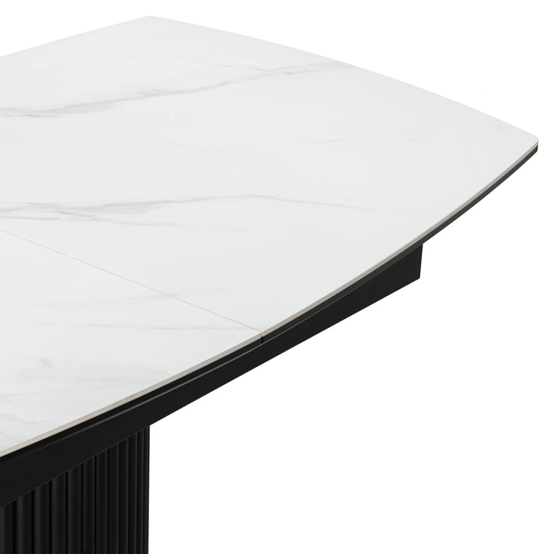 Керамический стол, Фестер 140(180)х80 белый мрамор snow white / черный