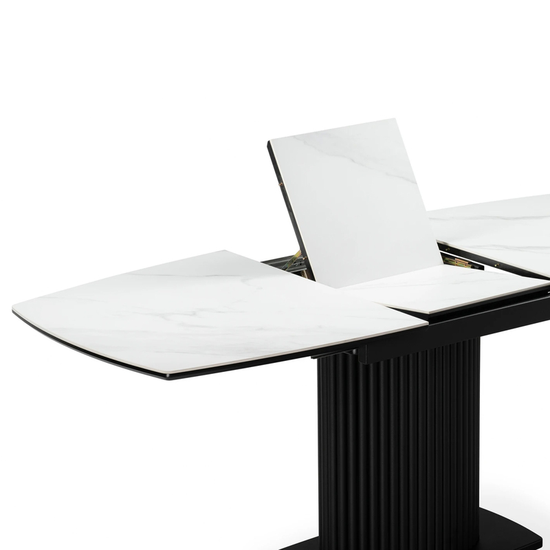 Керамический стол, Фестер 140(180)х80 белый мрамор snow white / черный