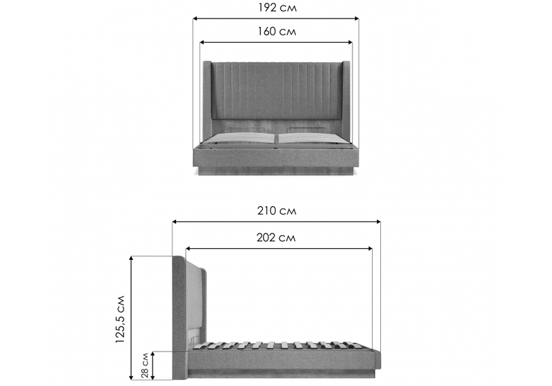 Кровать, Tulip 160х200 с ПМ метрополитан грей / белая матовая