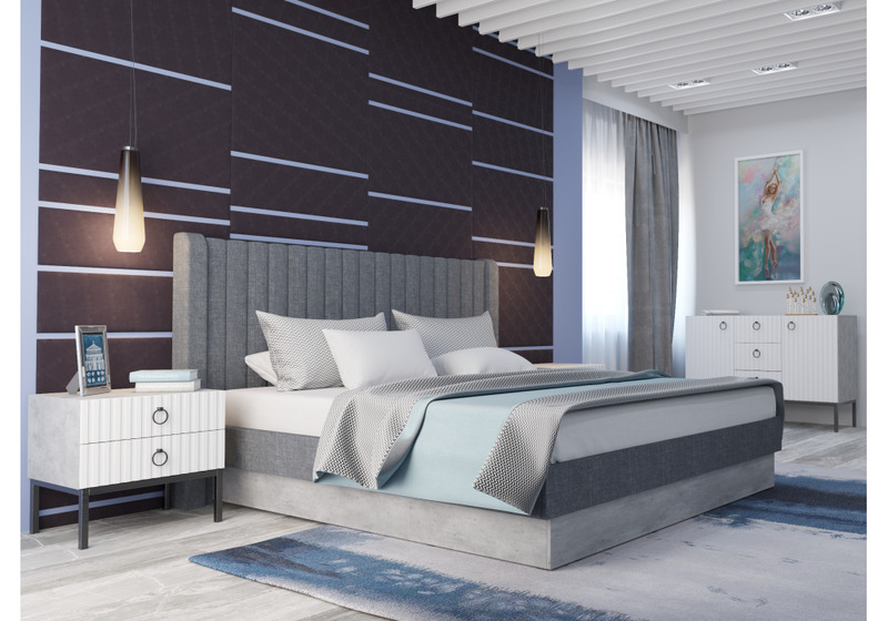 Кровать, Tulip 160х200 с ПМ метрополитан грей / белая матовая