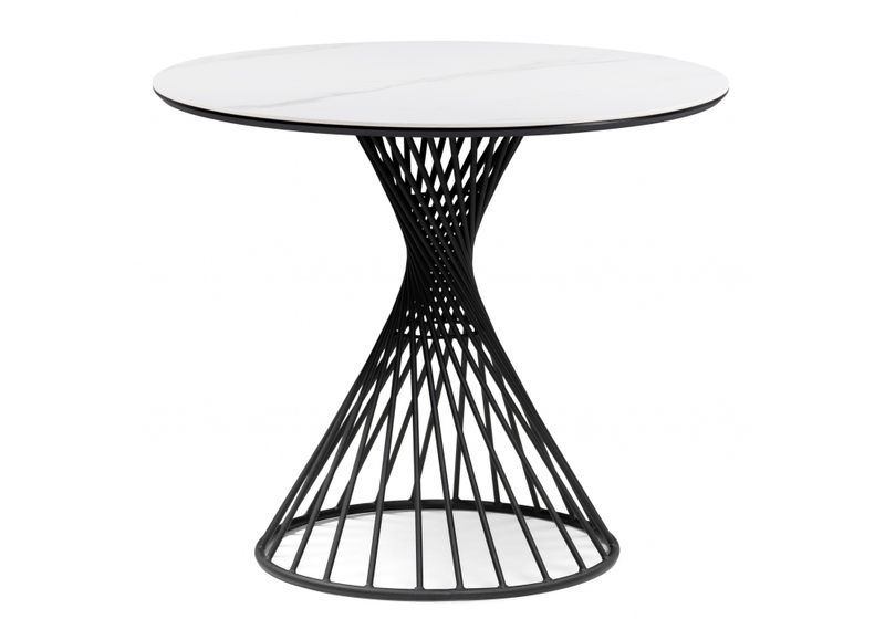 Керамический стол, Вивиен 90x90x75 белый мрамор snow white / черный