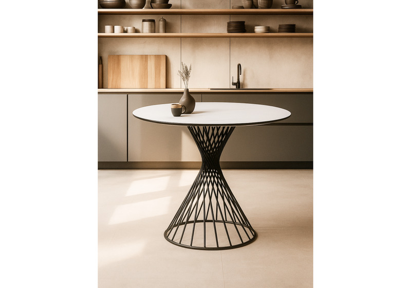 Керамический стол, Вивиен 90x90x75 белый мрамор snow white / черный