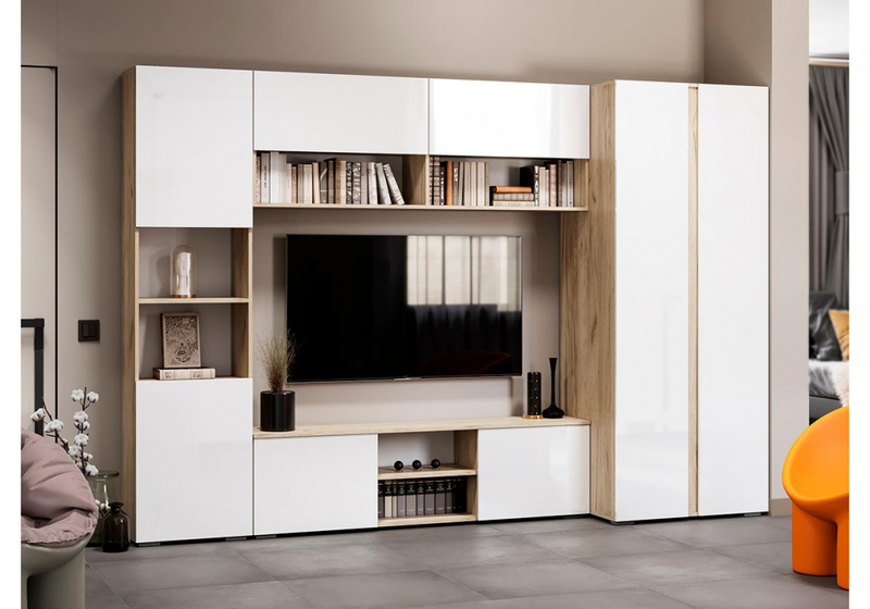 Шкаф, Алетра ШК-800 дуб крафт серый / глянец белый