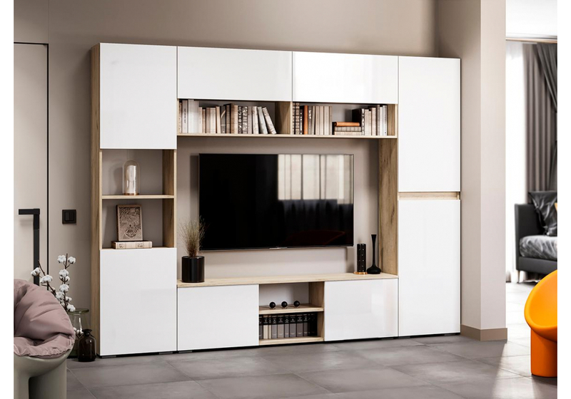 Шкаф, Алетра ПЛ01-1600 дуб крафт серый / глянец белый