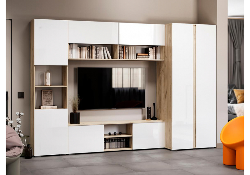 Стеллаж, Алетра ПО-500 дуб крафт серый / глянец белый