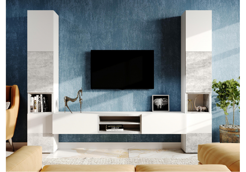 Стеллаж, Лонгфорд белый / бетон светлый