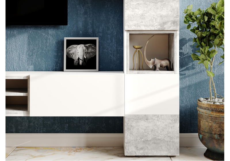 Стеллаж, Лонгфорд белый / бетон светлый