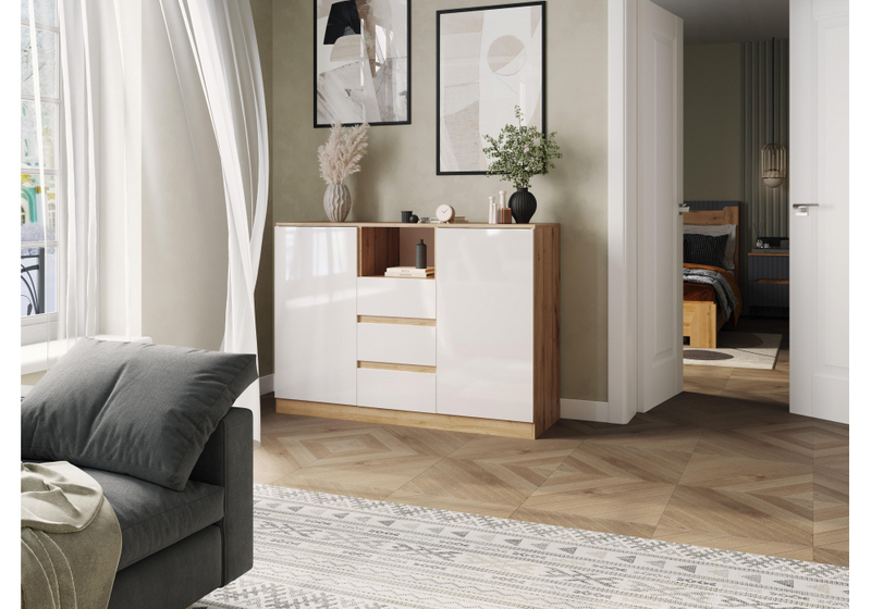 Комод, Маллоу-2 дуб вотан / белый глянец