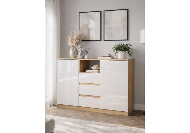 Комод, Маллоу-2 дуб вотан / белый глянец