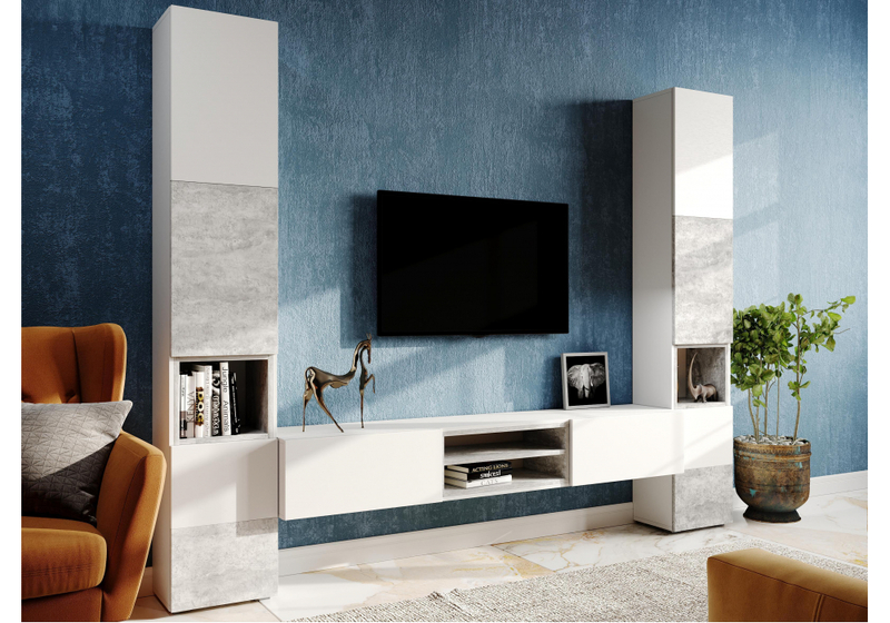 ТВ-тумба, Лонгфорд белый / бетон светлый