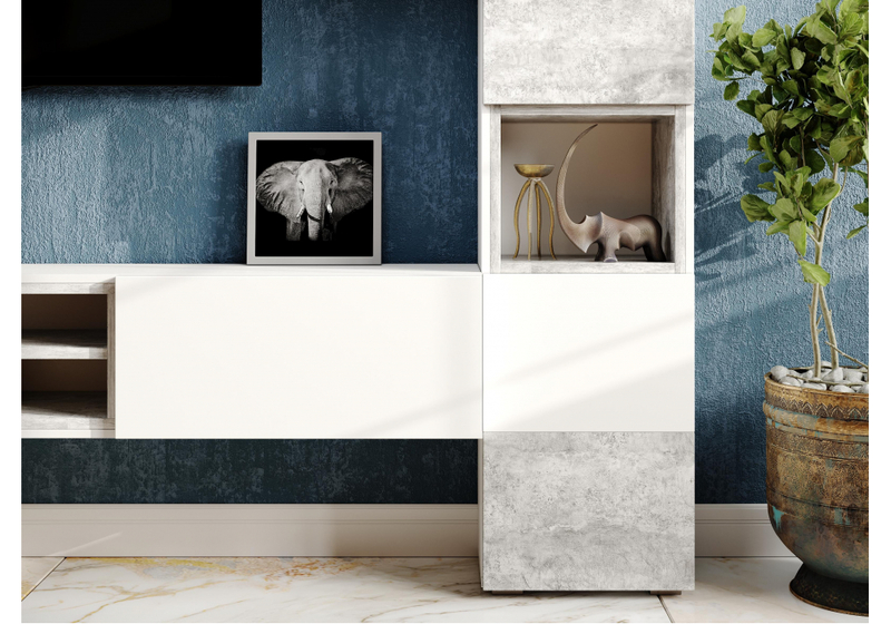 ТВ-тумба, Лонгфорд белый / бетон светлый