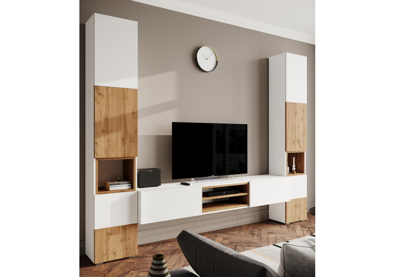 Готовая гостиная, Лонгфорд комплектация 1 белый / дуб вотан