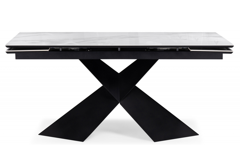 Стол стеклянный, Хасселвуд 160(220)х90х77 белый мрамор / черный