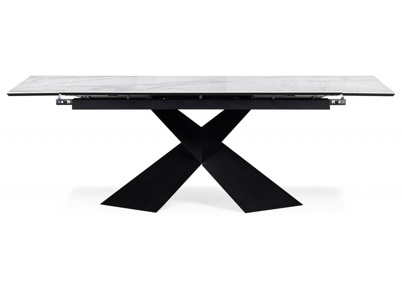 Стол стеклянный, Хасселвуд 160(220)х90х77 белый мрамор / черный