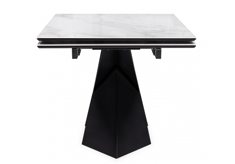 Стол стеклянный, Хасселвуд 160(220)х90х77 белый мрамор / черный