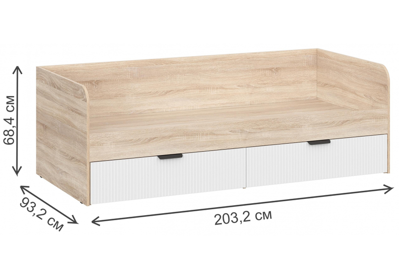 Кровать, Стокгольм КРД03-90 90х200 дуб сонома / line софт пломбир