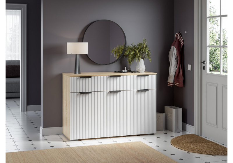 Комод, Стокгольм КМ03-1200 дуб сонома / line софт пломбир